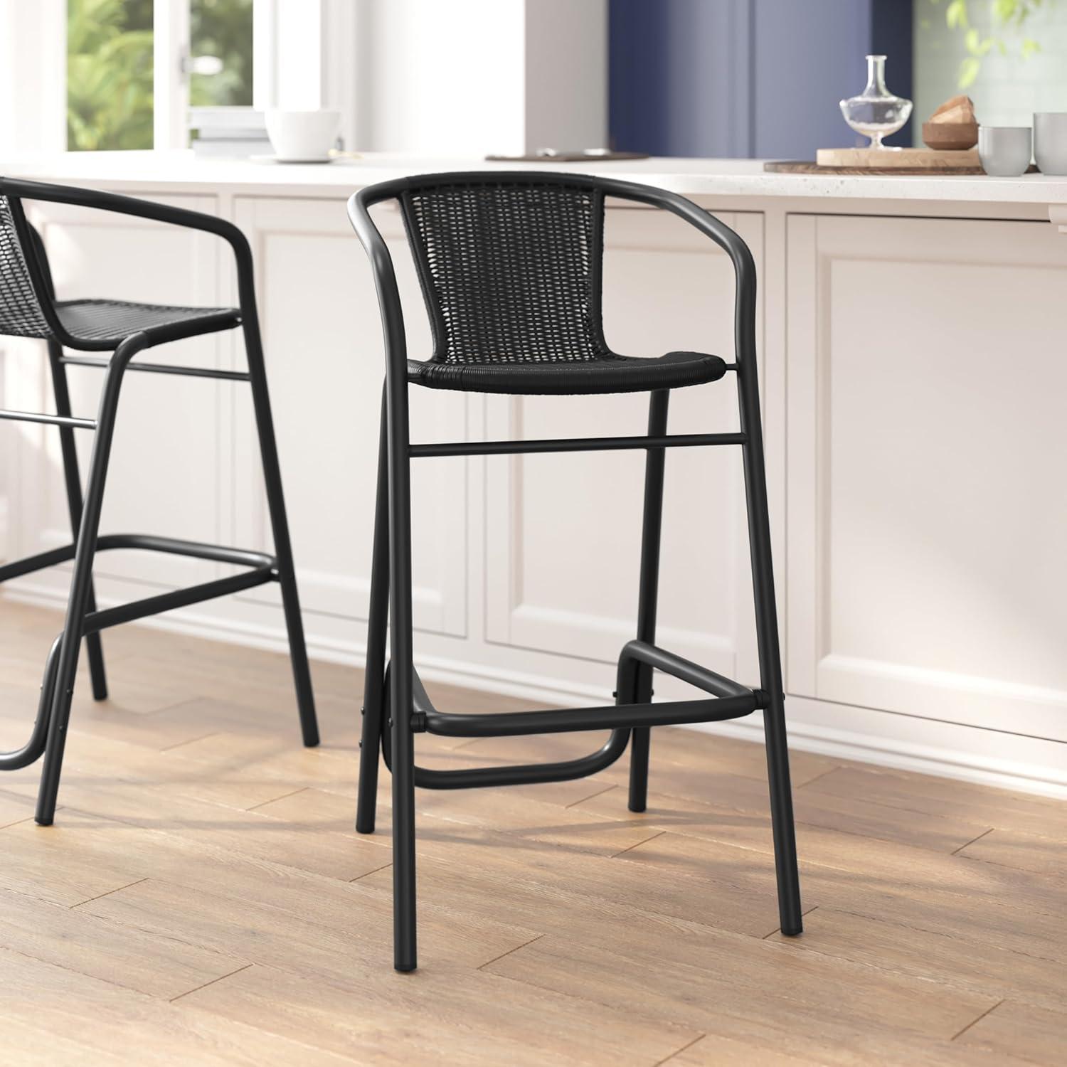 imageFlash Furniture Lila Commercial Grade Rattan IndoorOutdoor Commercial Restaurant Barstool Rattan Seat and Back Footrest Medium Brown 4 PackBlack