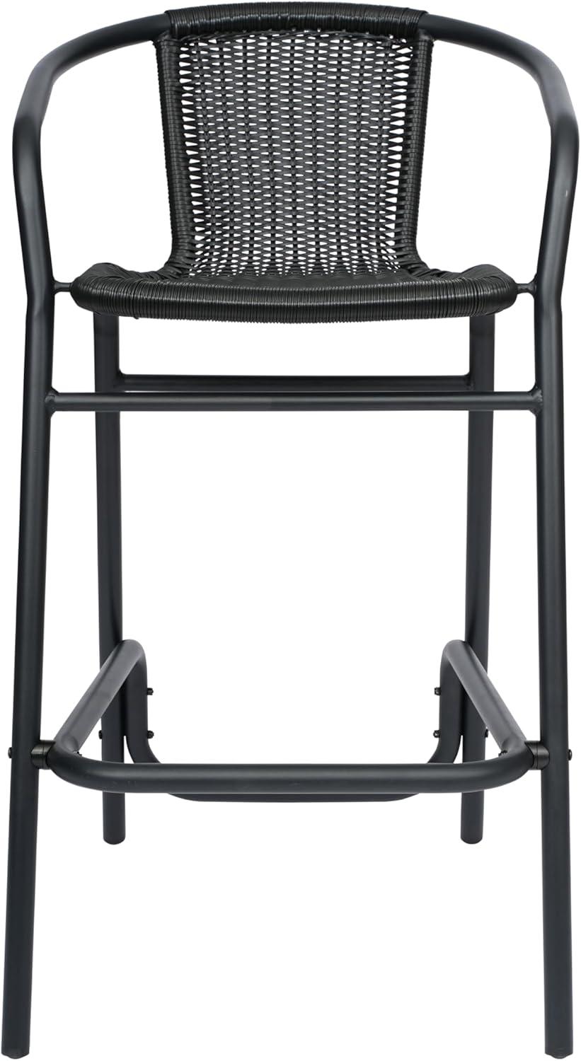 imageFlash Furniture Lila Commercial Grade Rattan IndoorOutdoor Commercial Restaurant Barstool Rattan Seat and Back Footrest Medium Brown 4 PackBlack