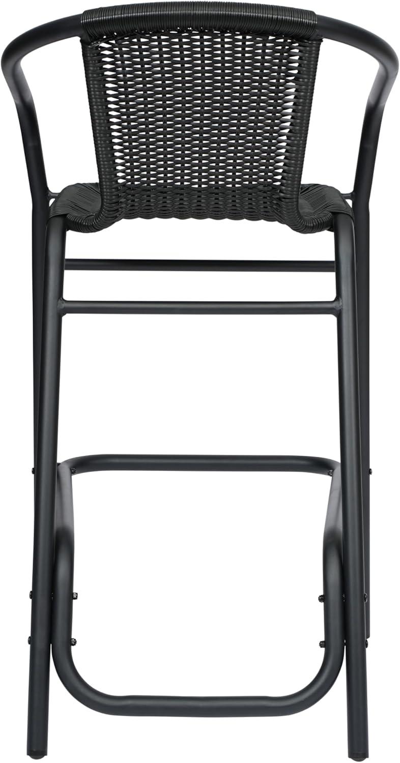 imageFlash Furniture Lila Commercial Grade Rattan IndoorOutdoor Commercial Restaurant Barstool Rattan Seat and Back Footrest Medium Brown 4 PackBlack