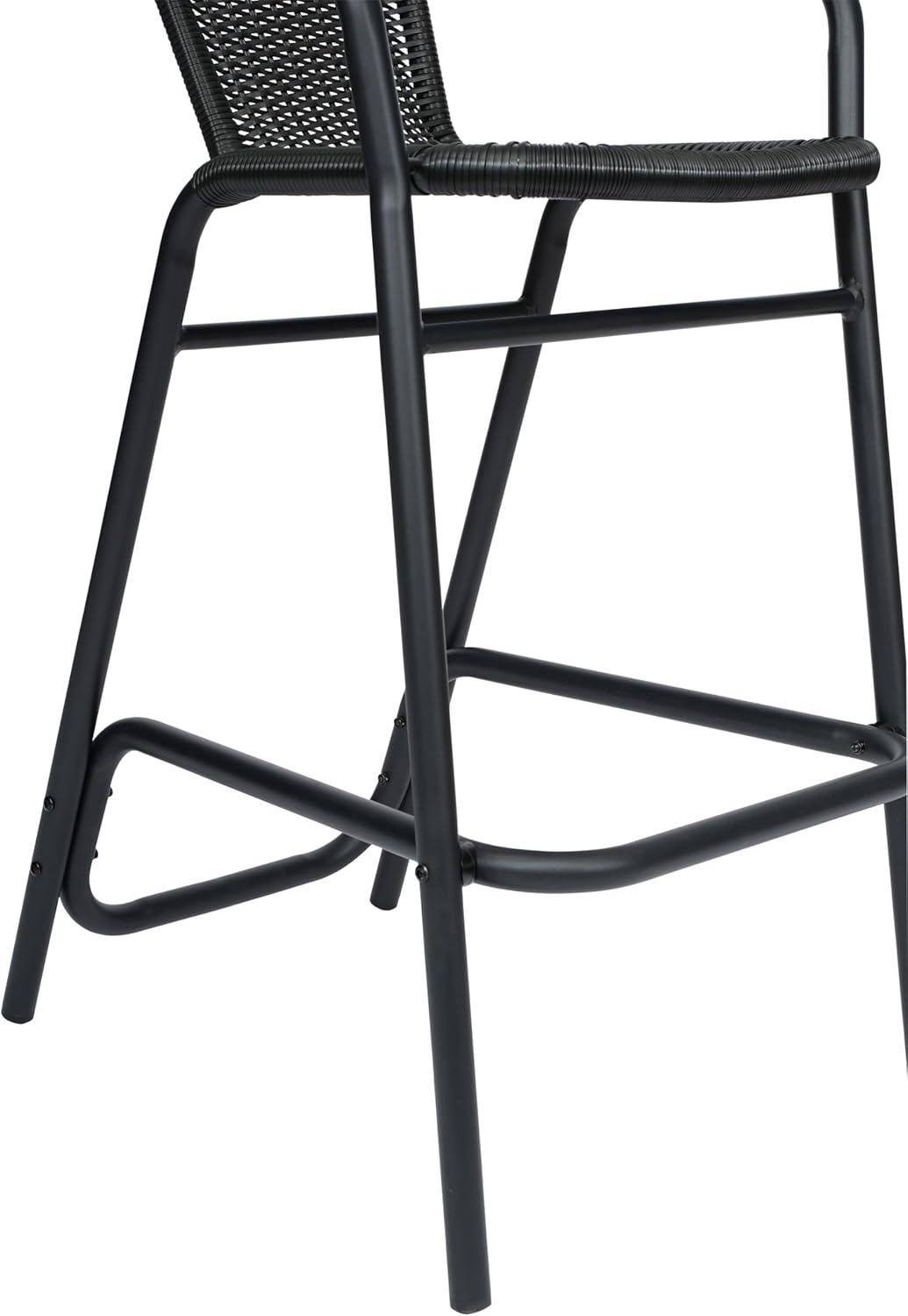 imageFlash Furniture Lila Commercial Grade Rattan IndoorOutdoor Commercial Restaurant Barstool Rattan Seat and Back Footrest Medium Brown 4 PackBlack