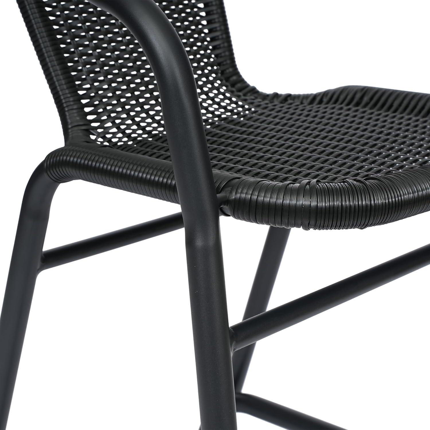 imageFlash Furniture Lila Commercial Grade Rattan IndoorOutdoor Commercial Restaurant Barstool Rattan Seat and Back Footrest Medium Brown 4 PackBlack
