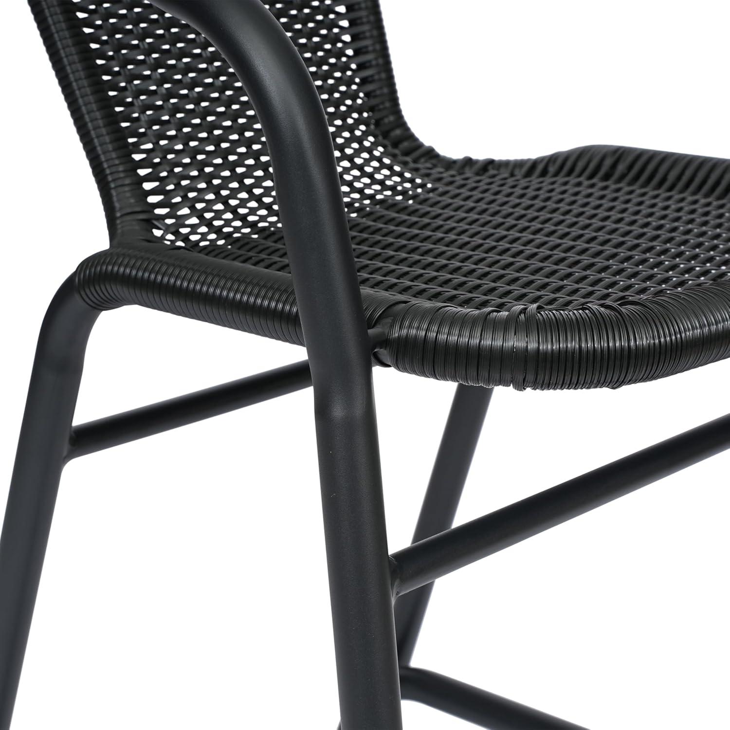 imageFlash Furniture Lila Commercial Grade Rattan IndoorOutdoor Commercial Restaurant Barstool Rattan Seat and Back Footrest Medium Brown 4 PackBlack