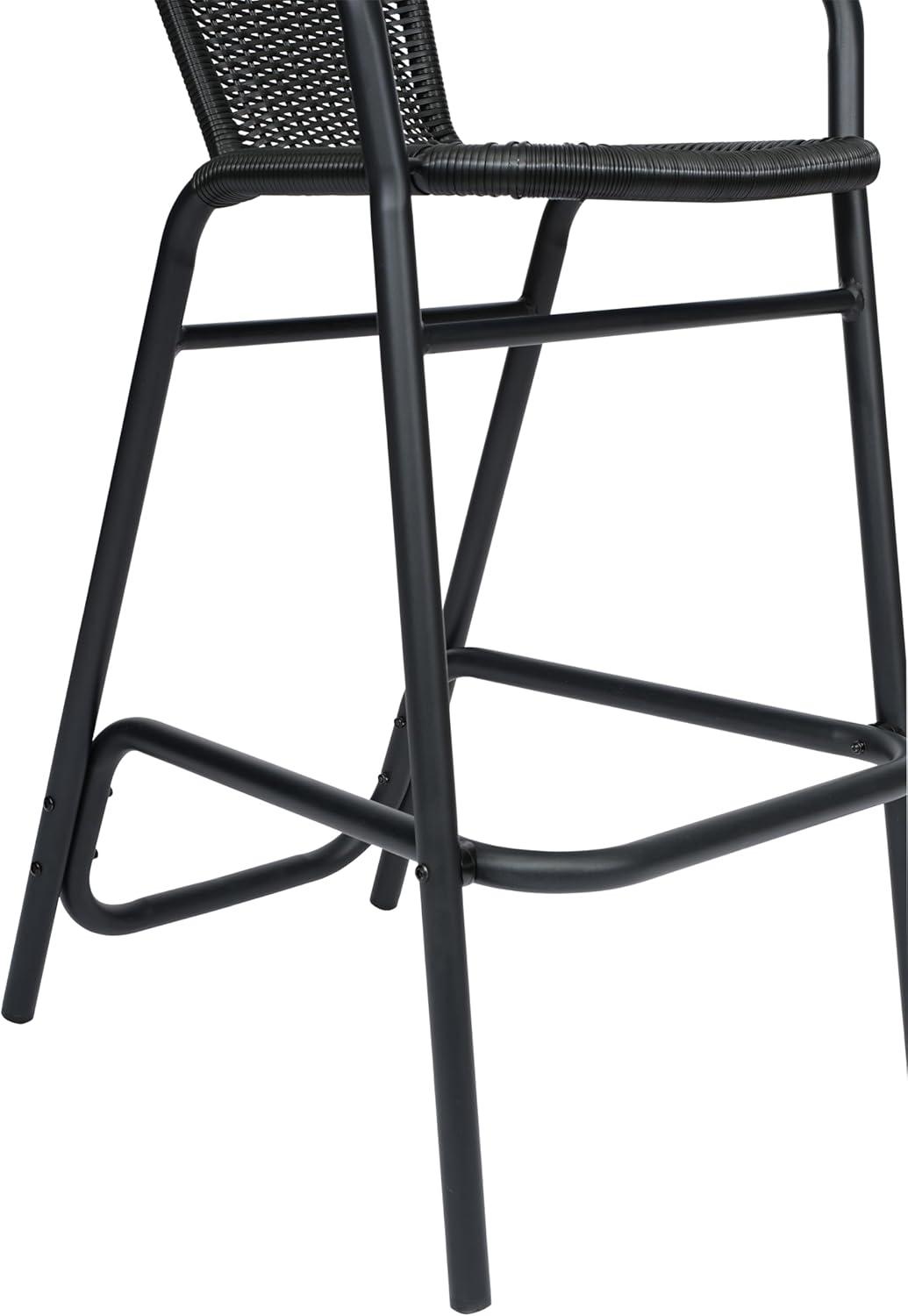 imageFlash Furniture Lila Commercial Grade Rattan IndoorOutdoor Commercial Restaurant Barstool Rattan Seat and Back Footrest Medium Brown 4 PackBlack