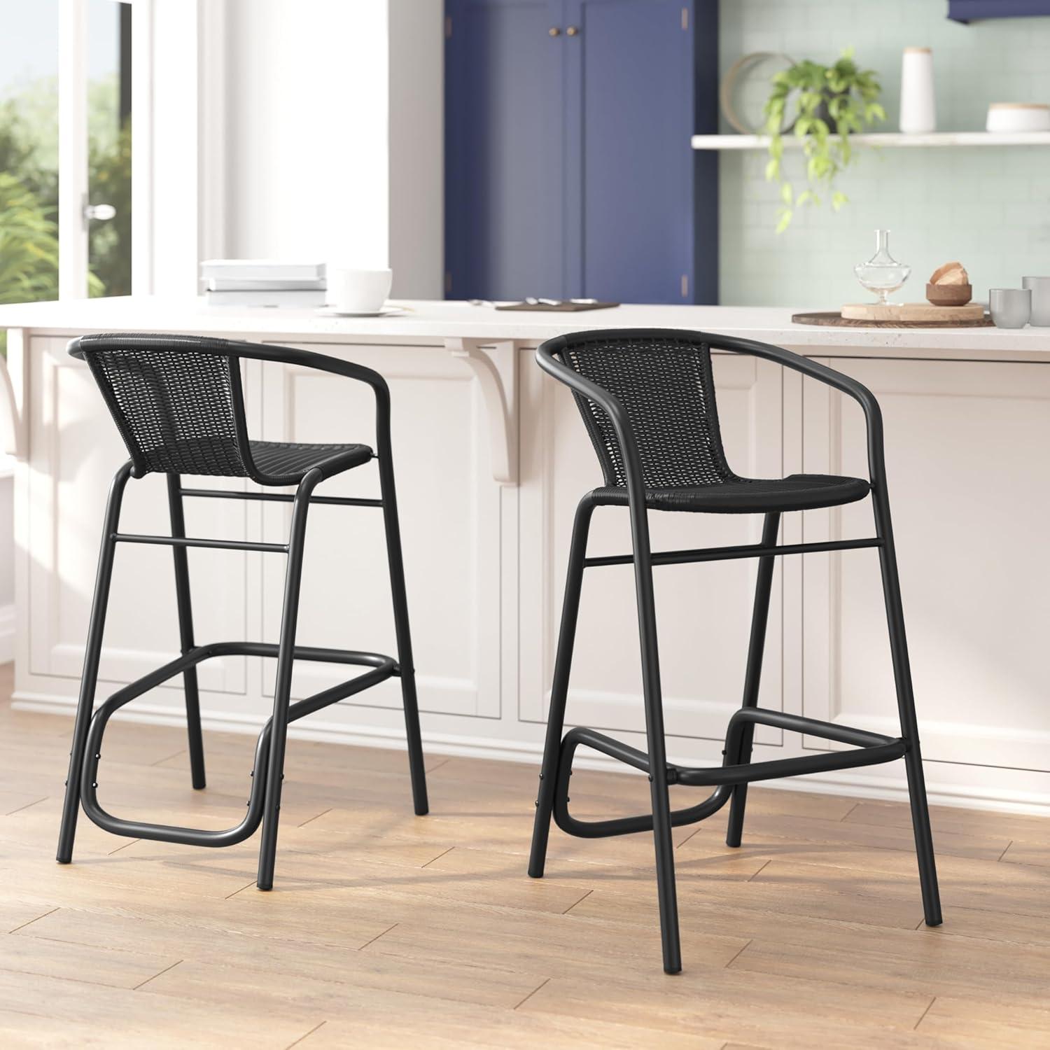 imageFlash Furniture Lila Commercial Grade Rattan IndoorOutdoor Commercial Restaurant Barstool Rattan Seat and Back Footrest Medium Brown 4 PackBlack