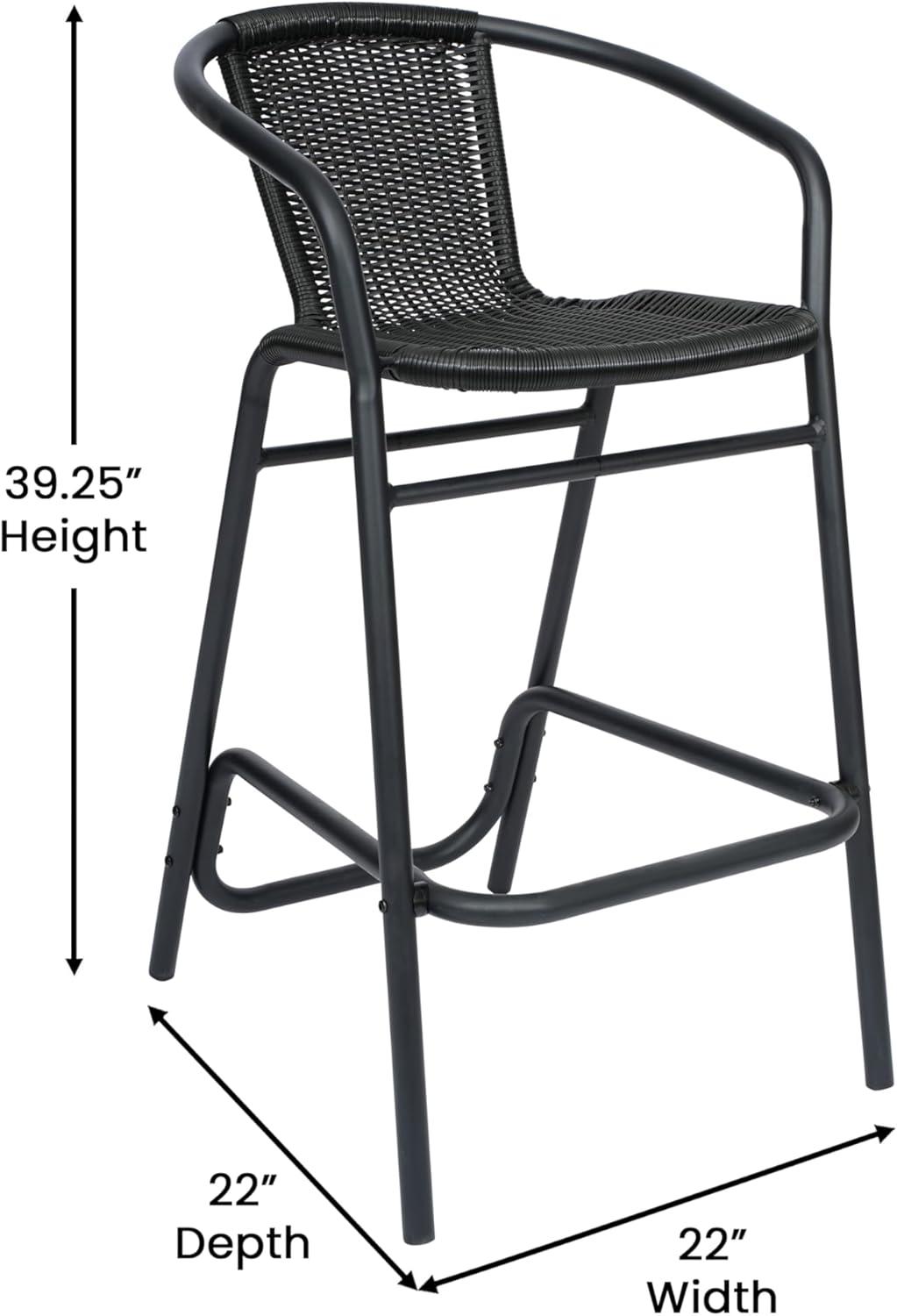 imageFlash Furniture Lila Commercial Grade Rattan IndoorOutdoor Commercial Restaurant Barstool Rattan Seat and Back Footrest Medium Brown 4 PackBlack