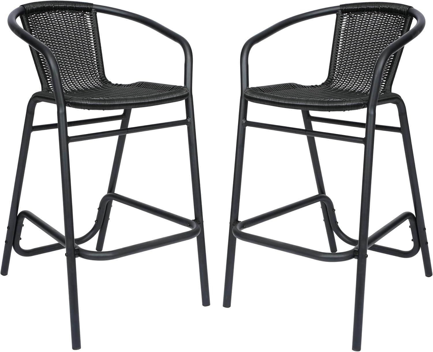 imageFlash Furniture Lila Commercial Grade Rattan IndoorOutdoor Commercial Restaurant Barstool Rattan Seat and Back Footrest Medium Brown 4 PackBlack