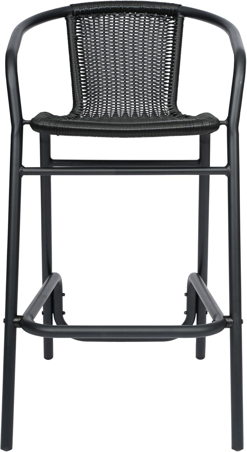 imageFlash Furniture Lila Commercial Grade Rattan IndoorOutdoor Commercial Restaurant Barstool Rattan Seat and Back Footrest Medium Brown 4 PackBlack