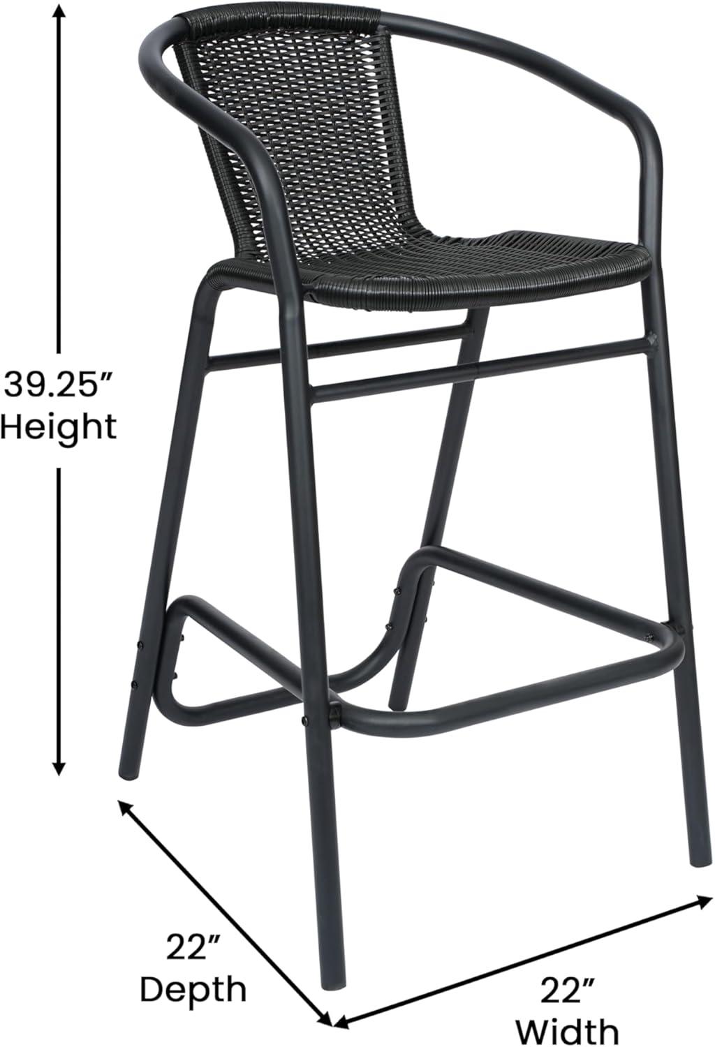 imageFlash Furniture Lila Commercial Grade Rattan IndoorOutdoor Commercial Restaurant Barstool Rattan Seat and Back Footrest Medium Brown 4 PackBlack