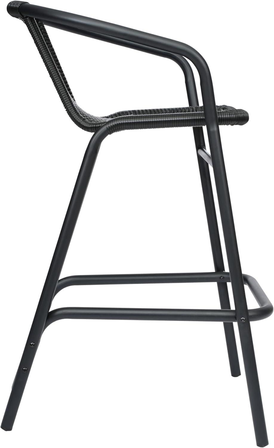 imageFlash Furniture Lila Commercial Grade Rattan IndoorOutdoor Commercial Restaurant Barstool Rattan Seat and Back Footrest Medium Brown 4 PackBlack
