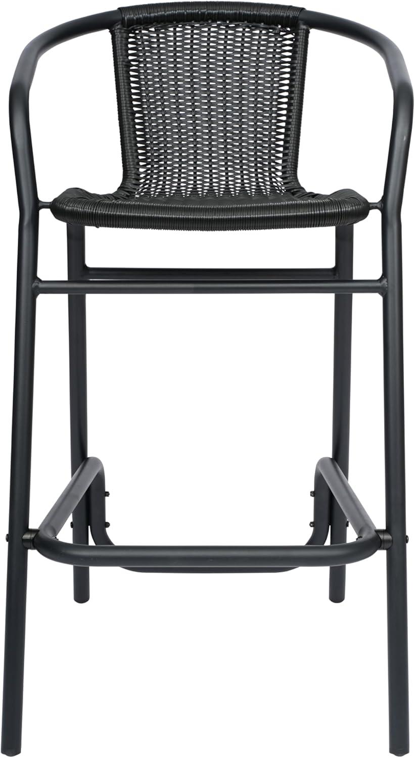 imageFlash Furniture Lila Commercial Grade Rattan IndoorOutdoor Commercial Restaurant Barstool Rattan Seat and Back Footrest Medium Brown 4 PackBlack