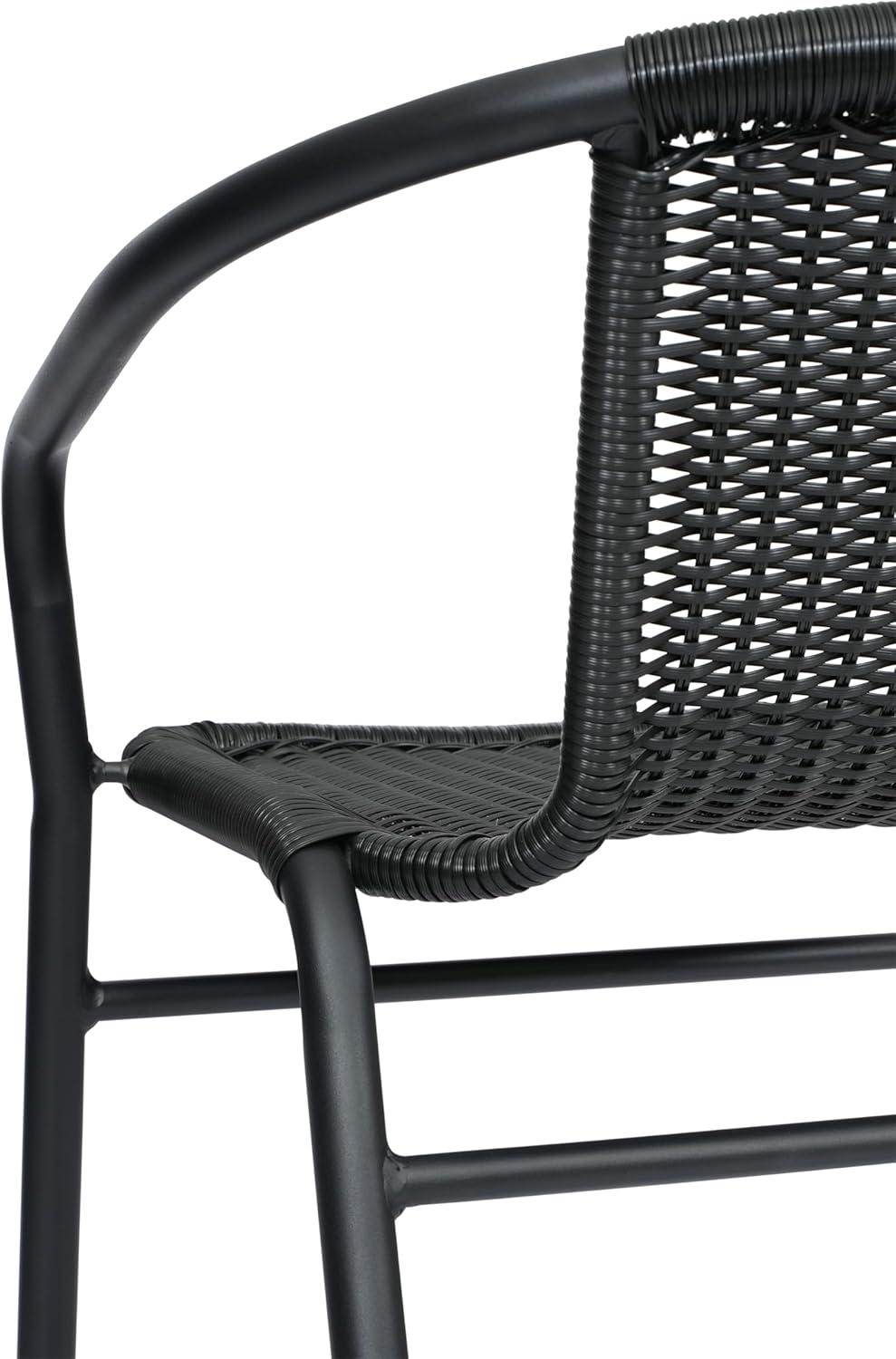 imageFlash Furniture Lila Commercial Grade Rattan IndoorOutdoor Commercial Restaurant Barstool Rattan Seat and Back Footrest Medium Brown 4 PackBlack
