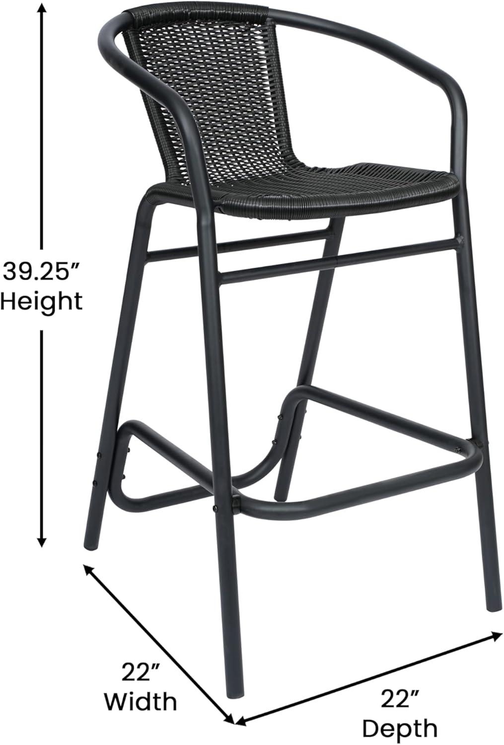 imageFlash Furniture Lila Commercial Grade Rattan IndoorOutdoor Commercial Restaurant Barstool Rattan Seat and Back Footrest Medium Brown 4 PackBlack