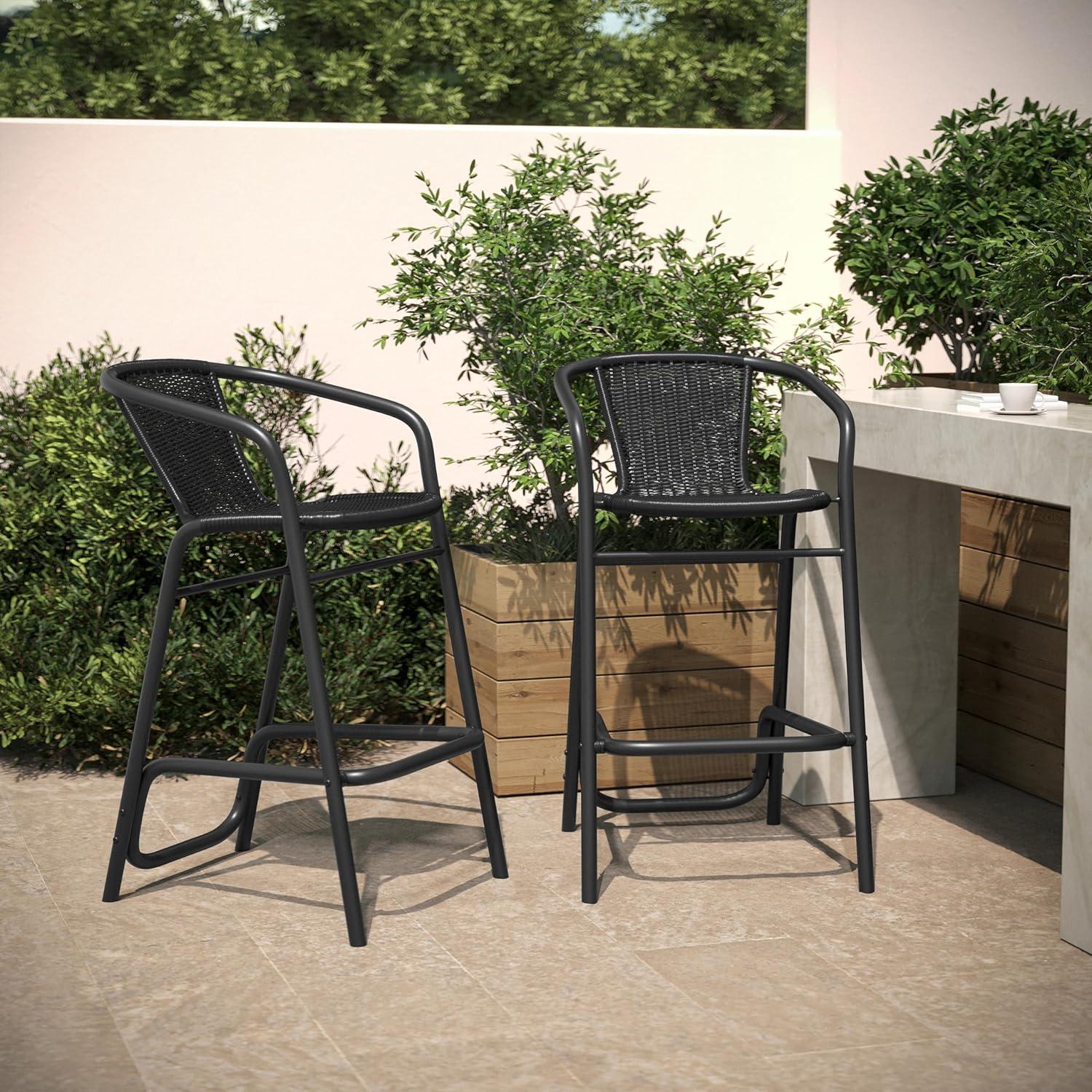 imageFlash Furniture Lila Commercial Grade Rattan IndoorOutdoor Commercial Restaurant Barstool Rattan Seat and Back Footrest Medium Brown 4 PackBlack