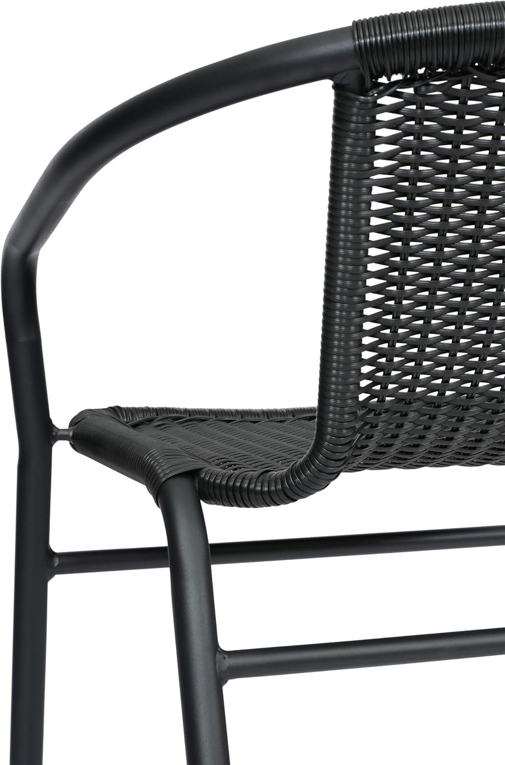 imageFlash Furniture Lila Commercial Grade Rattan IndoorOutdoor Commercial Restaurant Barstool Rattan Seat and Back Footrest Medium Brown 4 PackBlack