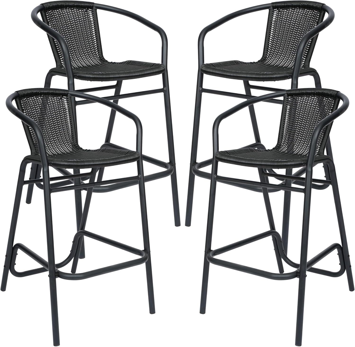 imageFlash Furniture Lila Commercial Grade Rattan IndoorOutdoor Commercial Restaurant Barstool Rattan Seat and Back Footrest Medium Brown 4 PackBlack