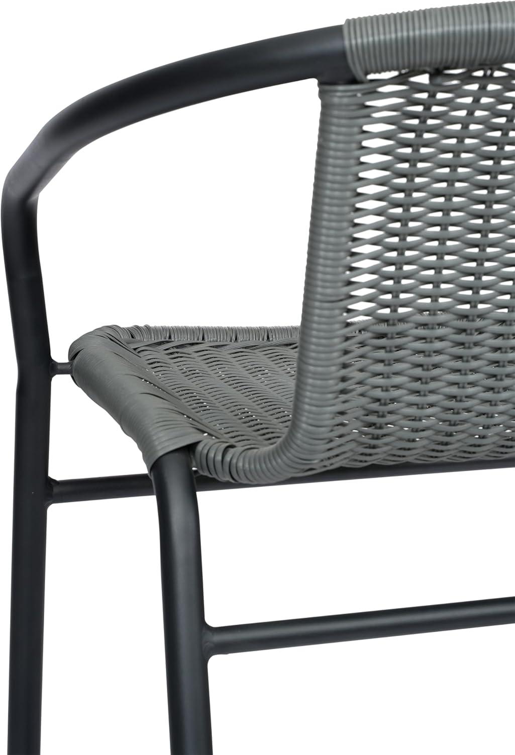 imageFlash Furniture Lila Commercial Grade Rattan IndoorOutdoor Commercial Restaurant Barstool Rattan Seat and Back Footrest Medium Brown 4 PackGrey