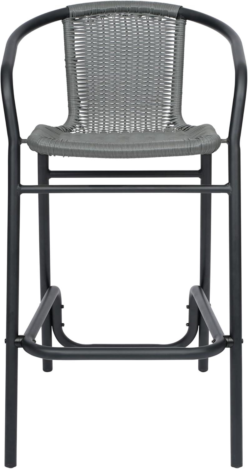 imageFlash Furniture Lila Commercial Grade Rattan IndoorOutdoor Commercial Restaurant Barstool Rattan Seat and Back Footrest Medium Brown 4 PackGrey