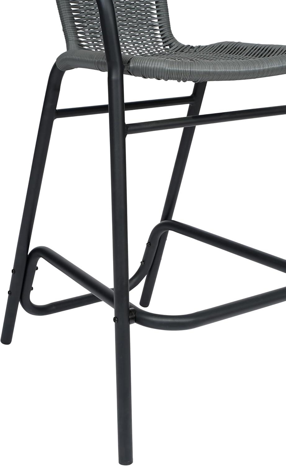 imageFlash Furniture Lila Commercial Grade Rattan IndoorOutdoor Commercial Restaurant Barstool Rattan Seat and Back Footrest Medium Brown 4 PackGrey