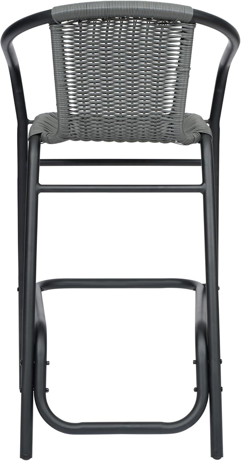 imageFlash Furniture Lila Commercial Grade Rattan IndoorOutdoor Commercial Restaurant Barstool Rattan Seat and Back Footrest Medium Brown 4 PackGrey