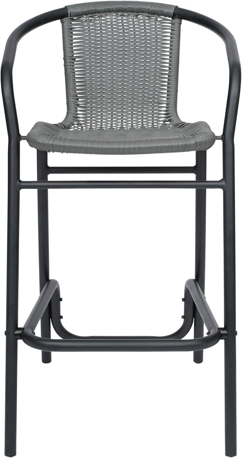 imageFlash Furniture Lila Commercial Grade Rattan IndoorOutdoor Commercial Restaurant Barstool Rattan Seat and Back Footrest Medium Brown 4 PackGrey