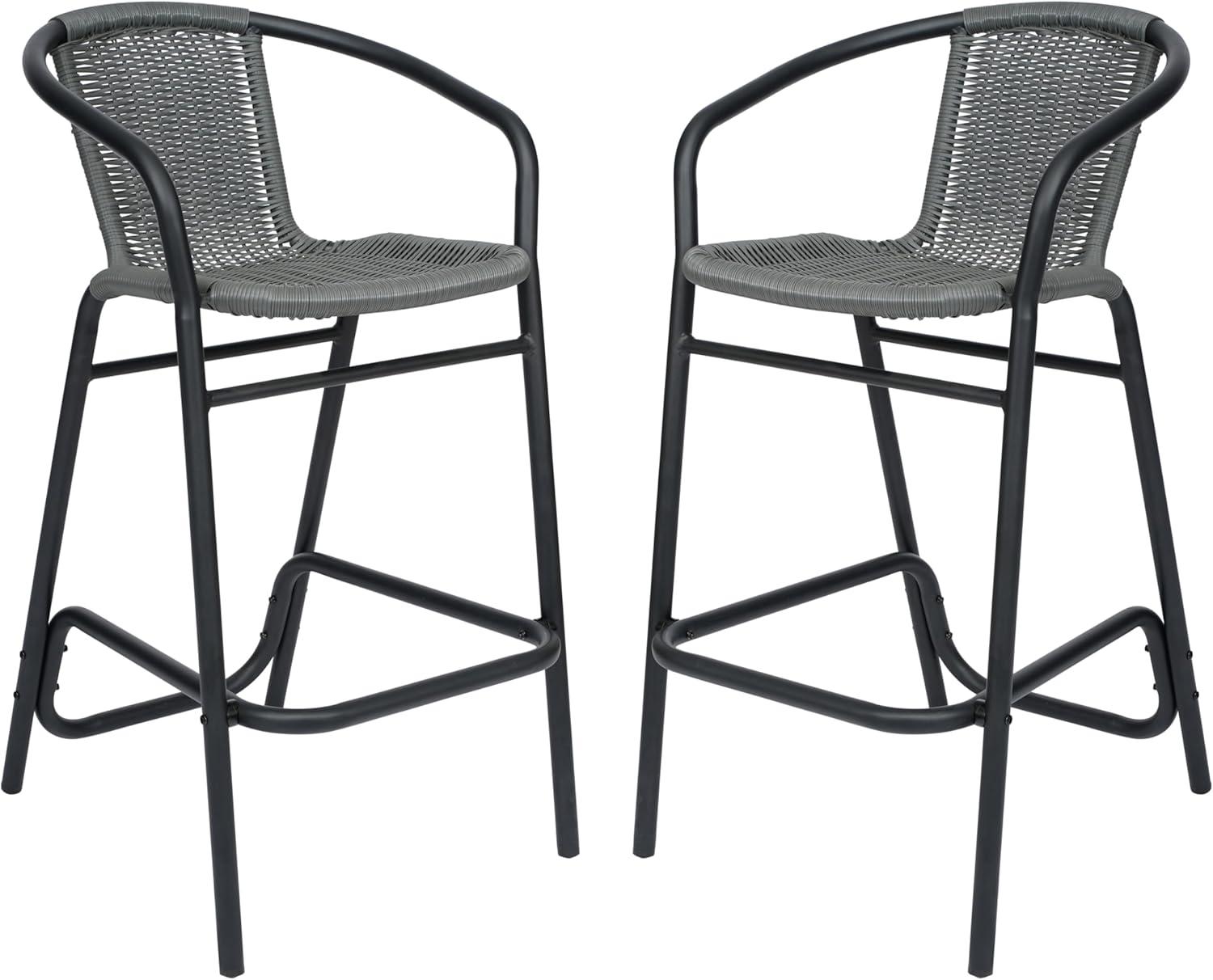 imageFlash Furniture Lila Commercial Grade Rattan IndoorOutdoor Commercial Restaurant Barstool Rattan Seat and Back Footrest Medium Brown 4 PackGrey