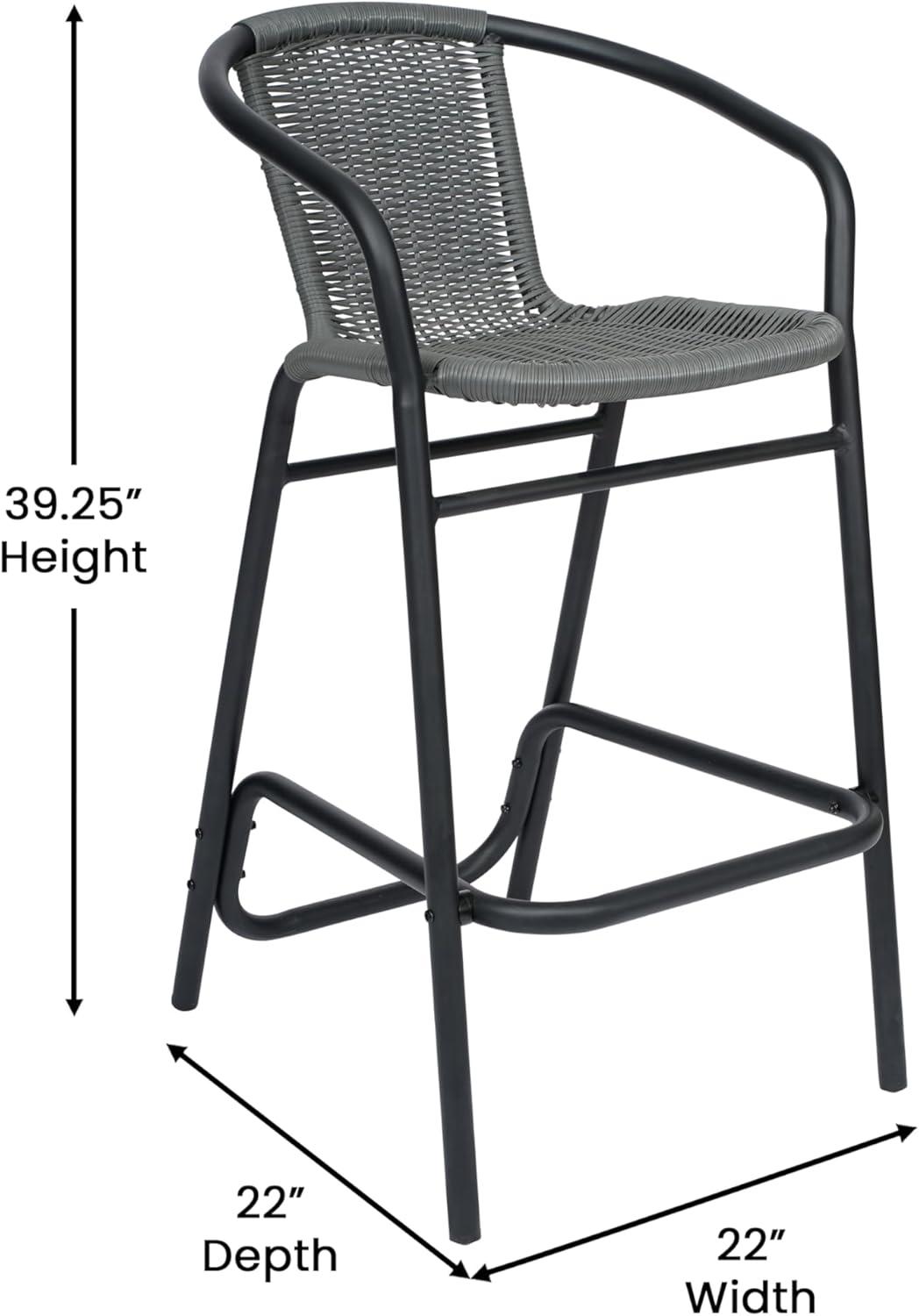 imageFlash Furniture Lila Commercial Grade Rattan IndoorOutdoor Commercial Restaurant Barstool Rattan Seat and Back Footrest Medium Brown 4 PackGrey