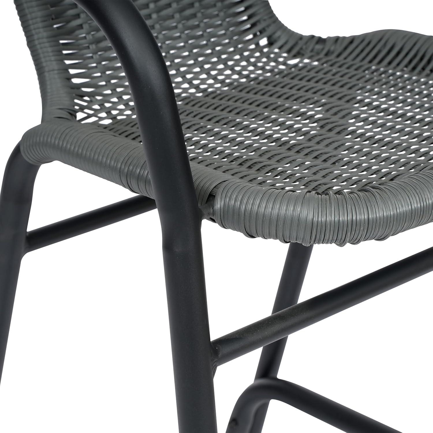 imageFlash Furniture Lila Commercial Grade Rattan IndoorOutdoor Commercial Restaurant Barstool Rattan Seat and Back Footrest Medium Brown 4 PackGrey