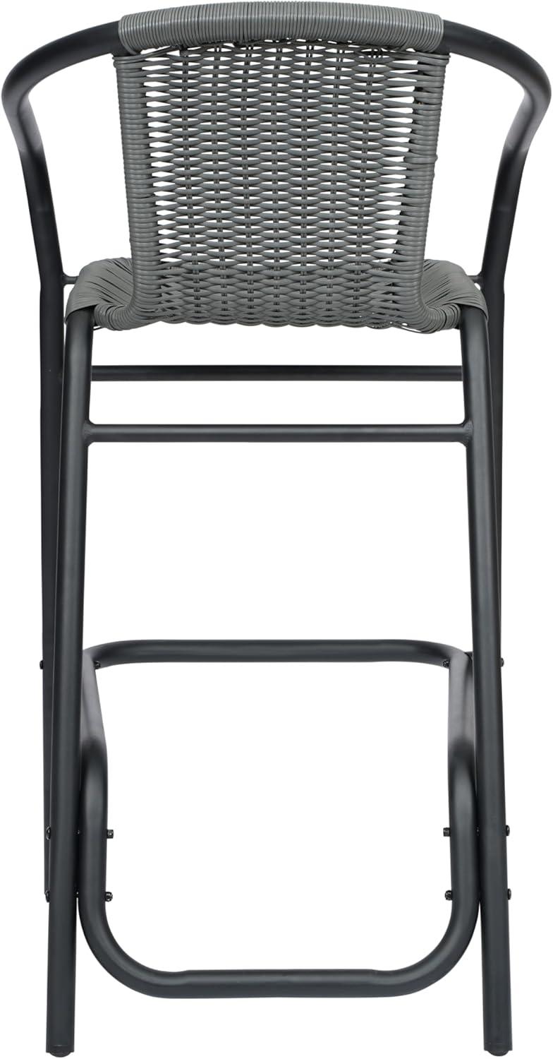 imageFlash Furniture Lila Commercial Grade Rattan IndoorOutdoor Commercial Restaurant Barstool Rattan Seat and Back Footrest Medium Brown 4 PackGrey