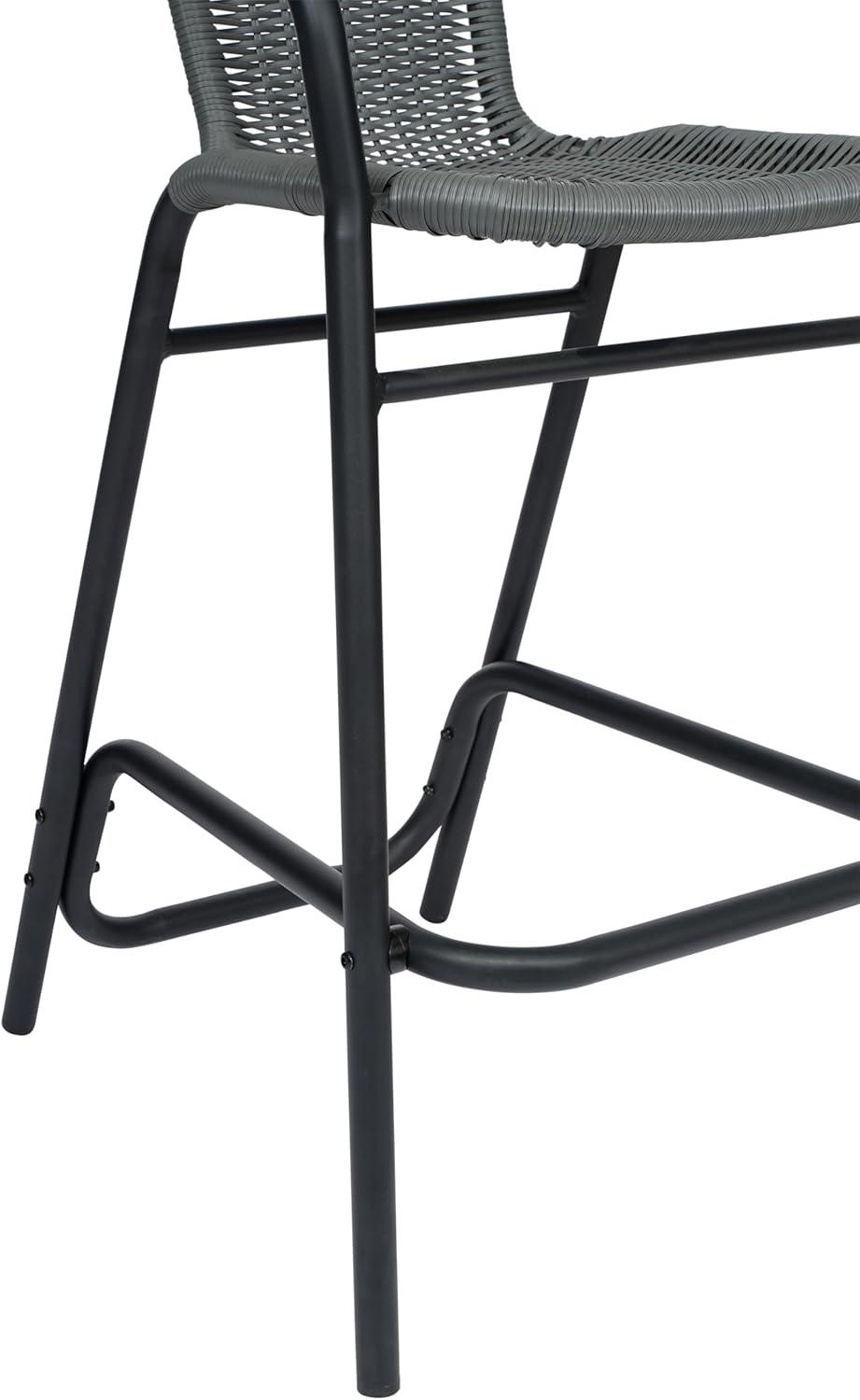 imageFlash Furniture Lila Commercial Grade Rattan IndoorOutdoor Commercial Restaurant Barstool Rattan Seat and Back Footrest Medium Brown 4 PackGrey