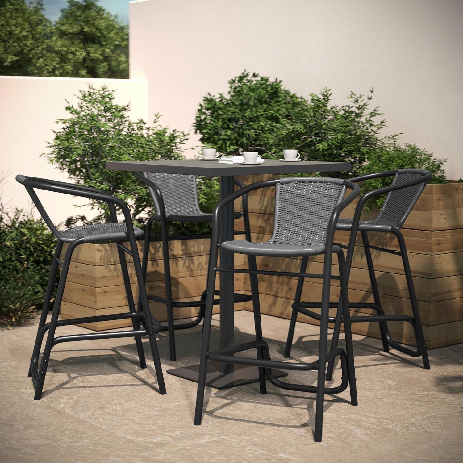 imageFlash Furniture Lila Commercial Grade Rattan IndoorOutdoor Commercial Restaurant Barstool Rattan Seat and Back Footrest Medium Brown 4 PackGrey