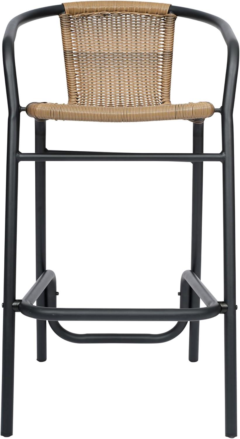 imageFlash Furniture Lila Commercial Grade Rattan IndoorOutdoor Commercial Restaurant Barstool Rattan Seat and Back Footrest Medium Brown 4 PackMedium Brown