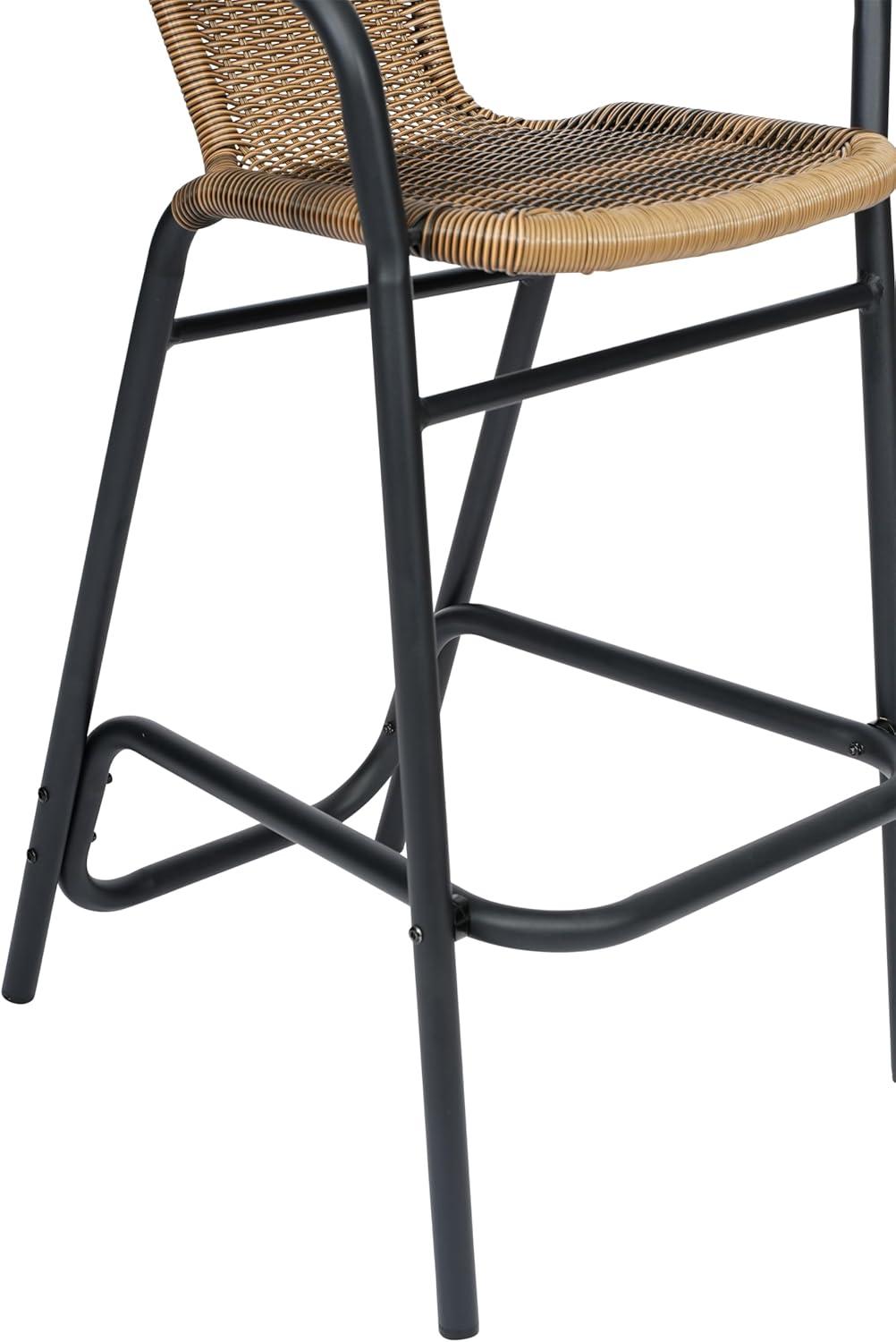 imageFlash Furniture Lila Commercial Grade Rattan IndoorOutdoor Commercial Restaurant Barstool Rattan Seat and Back Footrest Medium Brown 4 PackMedium Brown