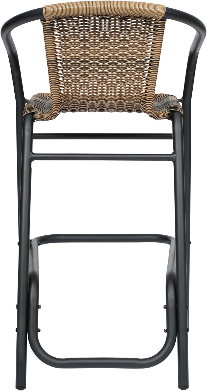 imageFlash Furniture Lila Commercial Grade Rattan IndoorOutdoor Commercial Restaurant Barstool Rattan Seat and Back Footrest Medium Brown 4 PackMedium Brown