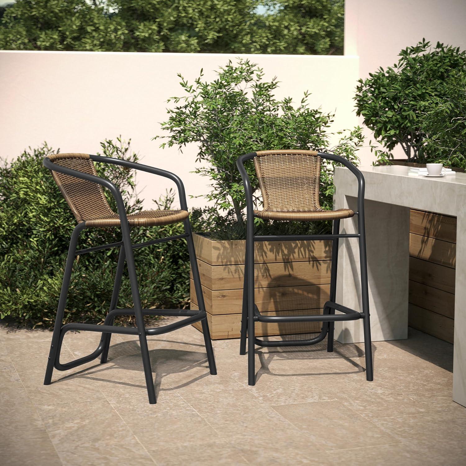 imageFlash Furniture Lila Commercial Grade Rattan IndoorOutdoor Commercial Restaurant Barstool Rattan Seat and Back Footrest Medium Brown 4 PackMedium Brown