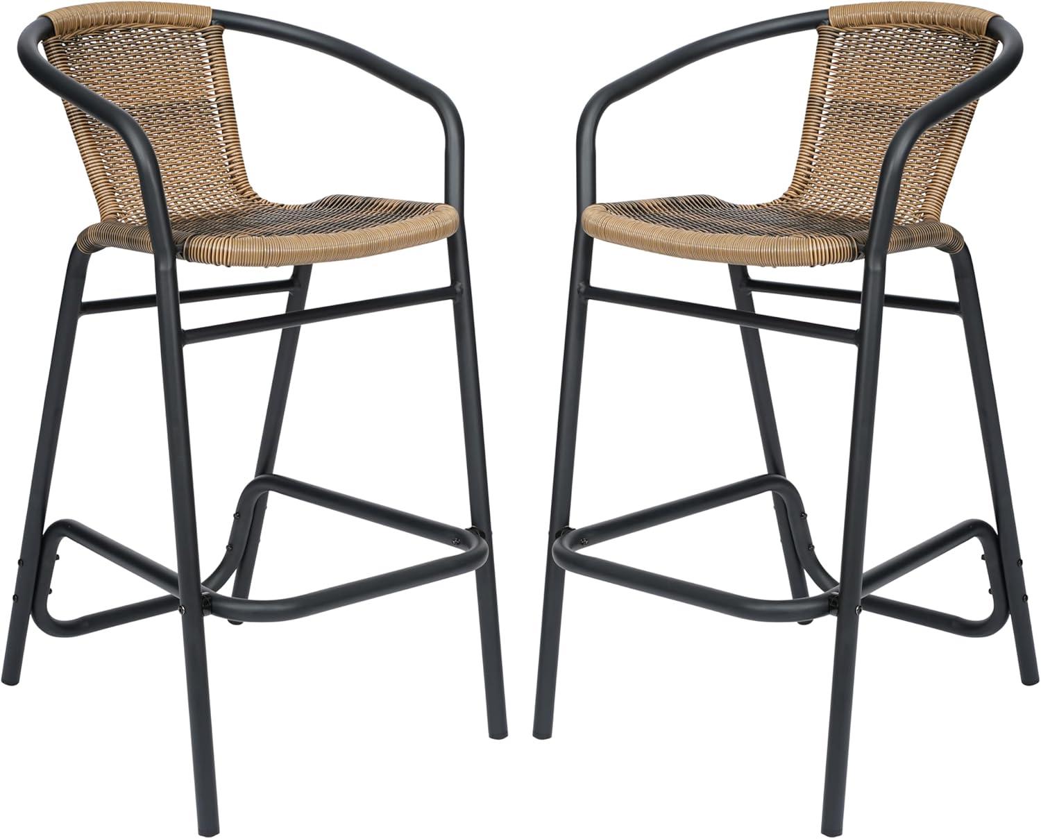 imageFlash Furniture Lila Commercial Grade Rattan IndoorOutdoor Commercial Restaurant Barstool Rattan Seat and Back Footrest Medium Brown 4 PackMedium Brown