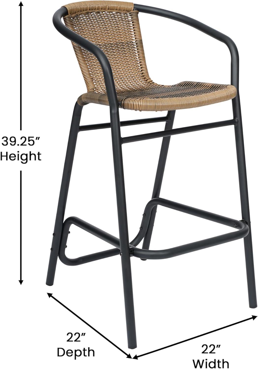 imageFlash Furniture Lila Commercial Grade Rattan IndoorOutdoor Commercial Restaurant Barstool Rattan Seat and Back Footrest Medium Brown 4 PackMedium Brown
