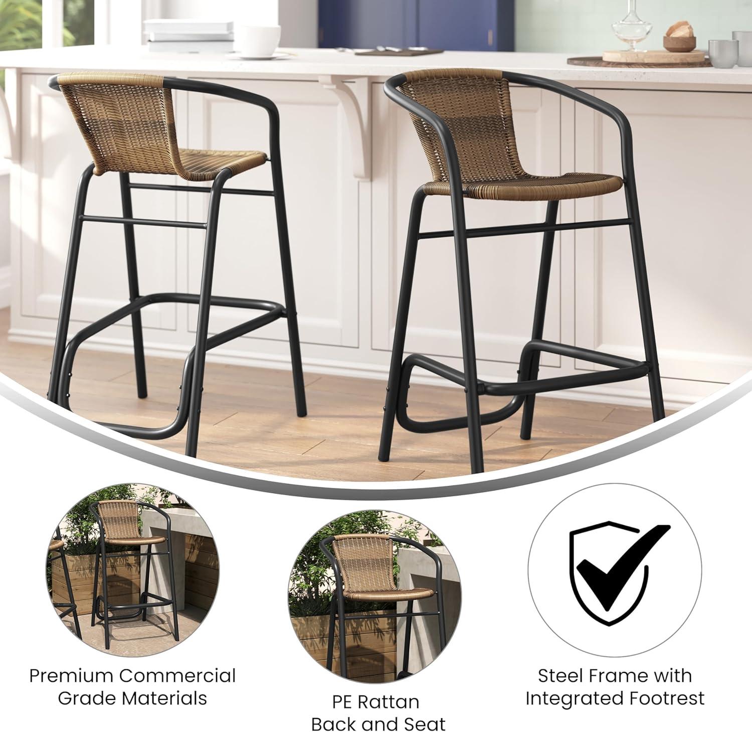 imageFlash Furniture Lila Commercial Grade Rattan IndoorOutdoor Commercial Restaurant Barstool Rattan Seat and Back Footrest Medium Brown 4 PackMedium Brown