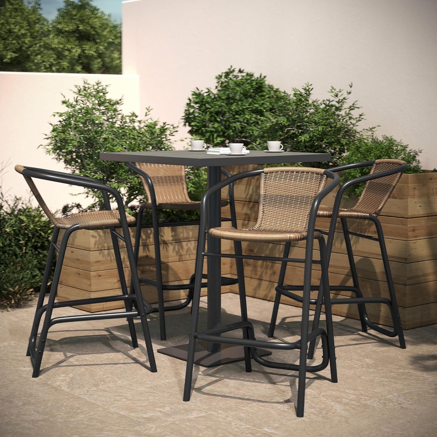 imageFlash Furniture Lila Commercial Grade Rattan IndoorOutdoor Commercial Restaurant Barstool Rattan Seat and Back Footrest Medium Brown 4 PackMedium Brown