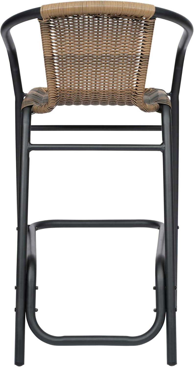 imageFlash Furniture Lila Commercial Grade Rattan IndoorOutdoor Commercial Restaurant Barstool Rattan Seat and Back Footrest Medium Brown 4 PackMedium Brown