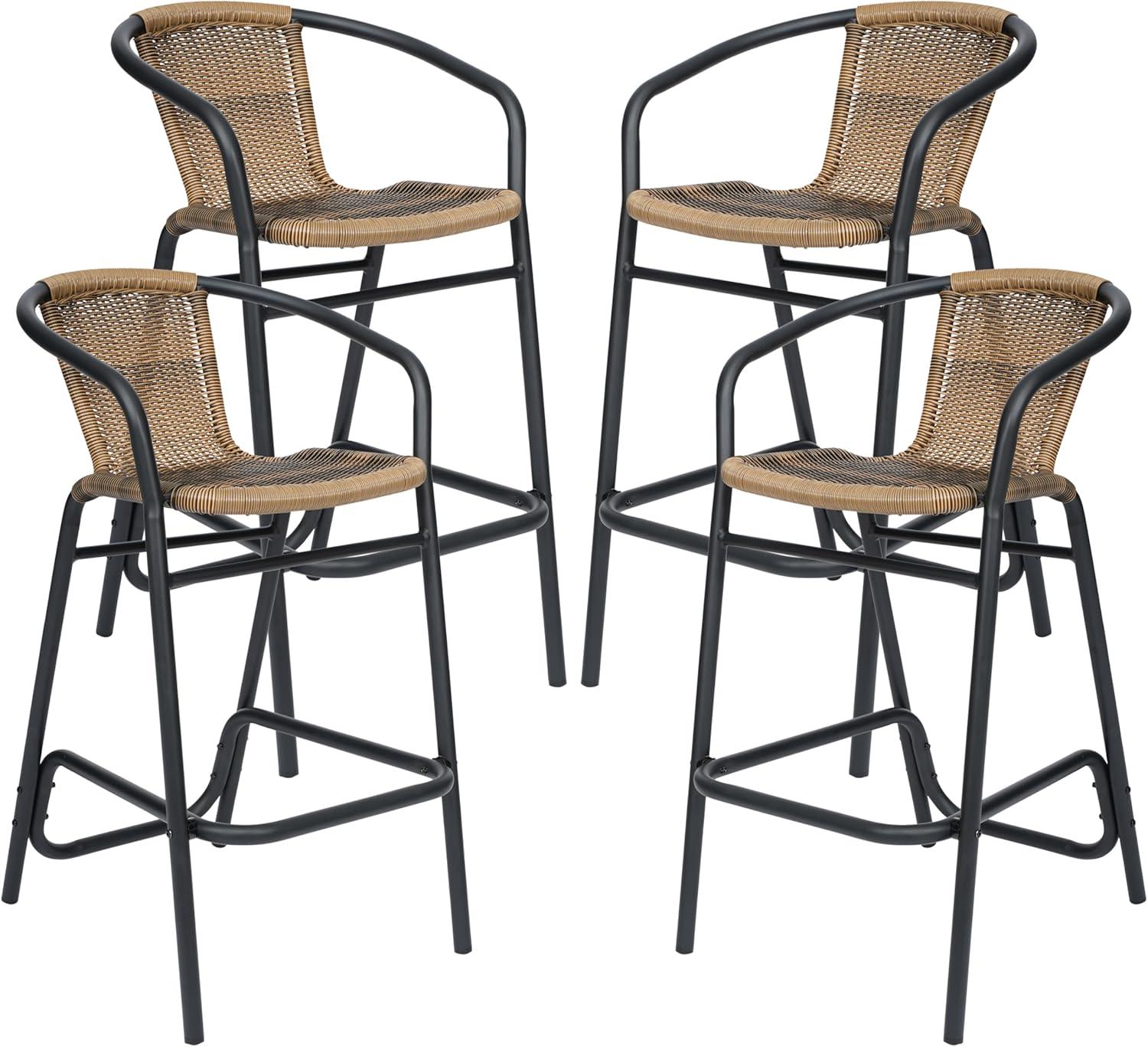 imageFlash Furniture Lila Commercial Grade Rattan IndoorOutdoor Commercial Restaurant Barstool Rattan Seat and Back Footrest Medium Brown 4 PackMedium Brown