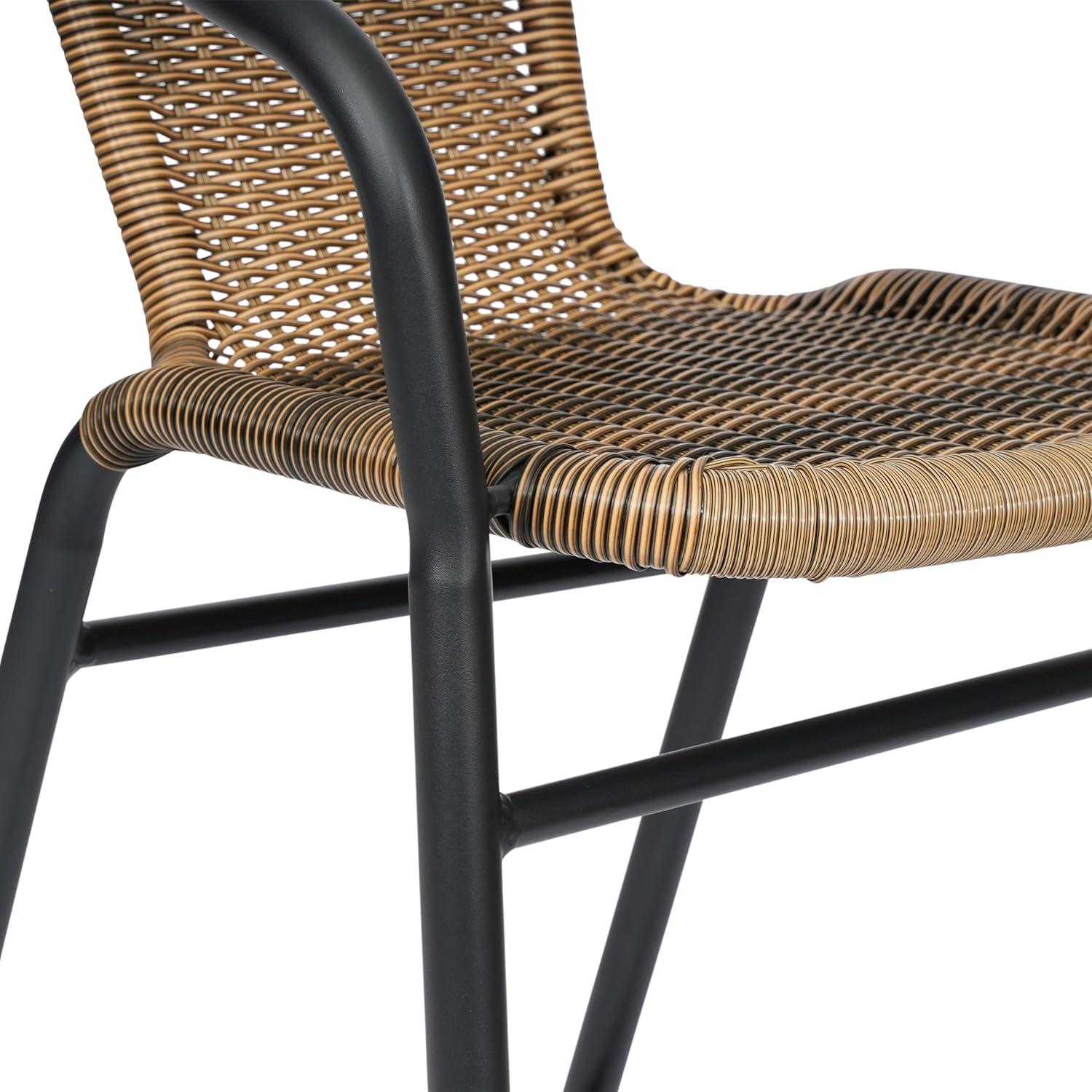 imageFlash Furniture Lila Commercial Grade Rattan IndoorOutdoor Commercial Restaurant Barstool Rattan Seat and Back Footrest Medium Brown 4 PackMedium Brown