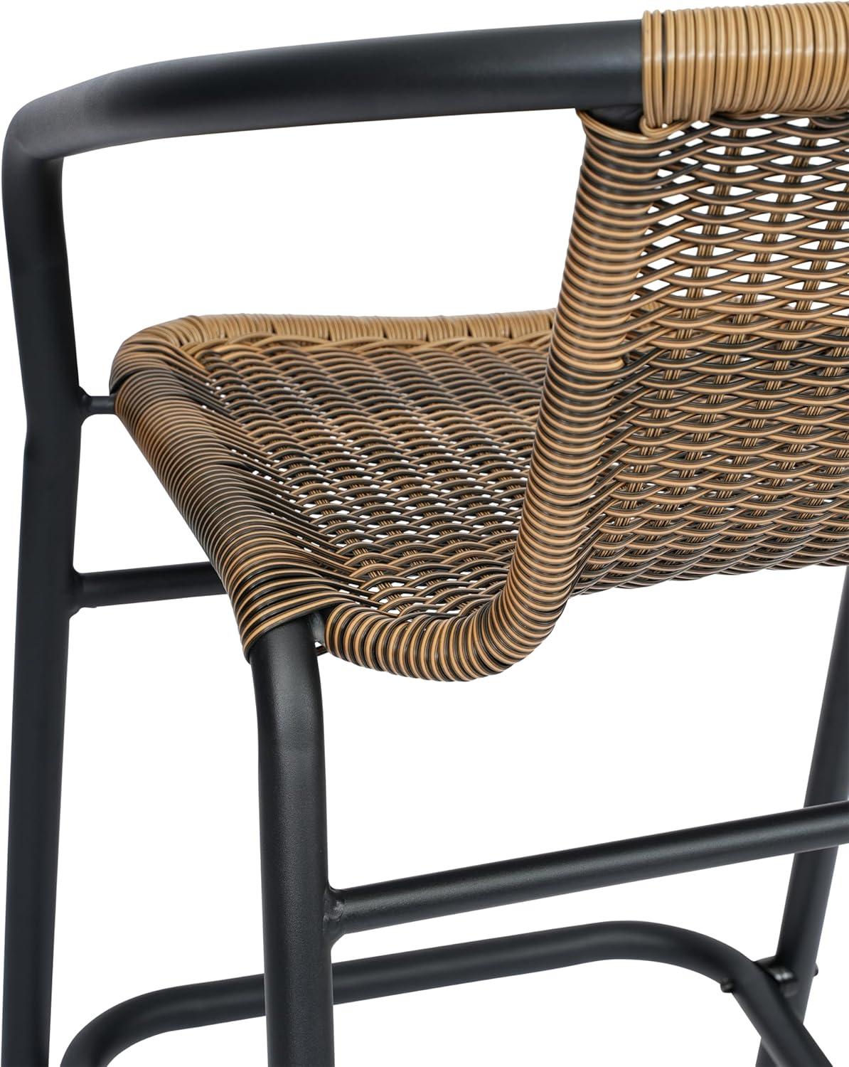 imageFlash Furniture Lila Commercial Grade Rattan IndoorOutdoor Commercial Restaurant Barstool Rattan Seat and Back Footrest Medium Brown 4 PackMedium Brown