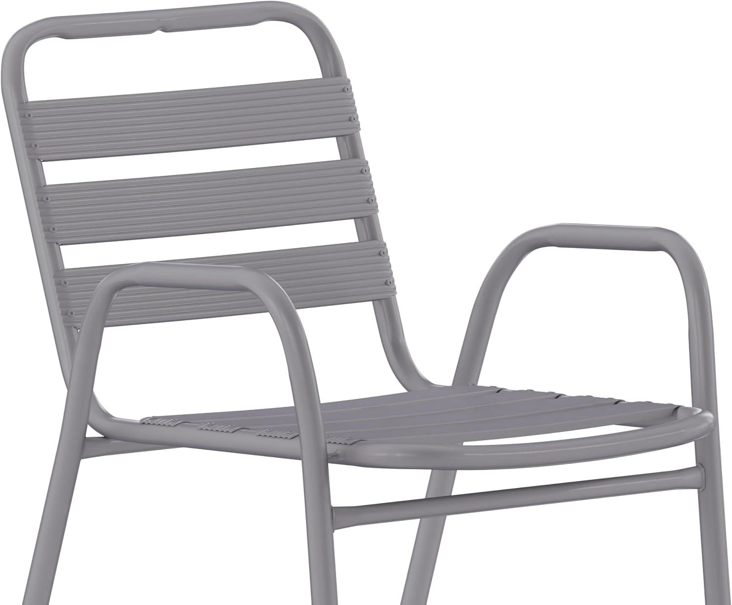 imageFlash Furniture Lila Commercial Restaurant Stack Chair with Triple Slat Back and Arms IndoorOutdoor Dining Chair SilverSilver