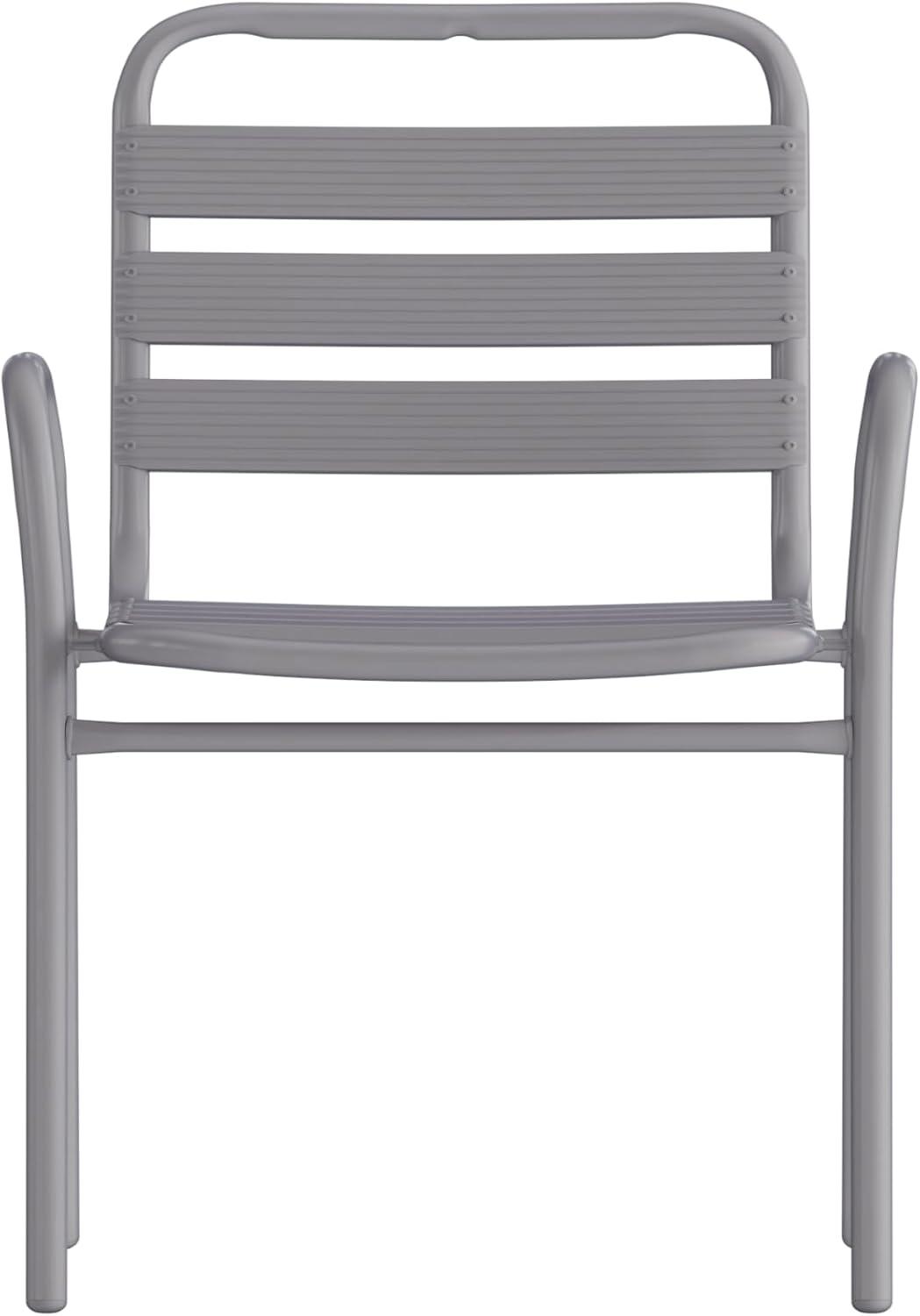 imageFlash Furniture Lila Commercial Restaurant Stack Chair with Triple Slat Back and Arms IndoorOutdoor Dining Chair SilverSilver
