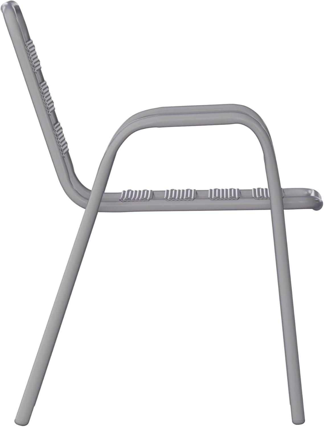 imageFlash Furniture Lila Commercial Restaurant Stack Chair with Triple Slat Back and Arms IndoorOutdoor Dining Chair SilverSilver