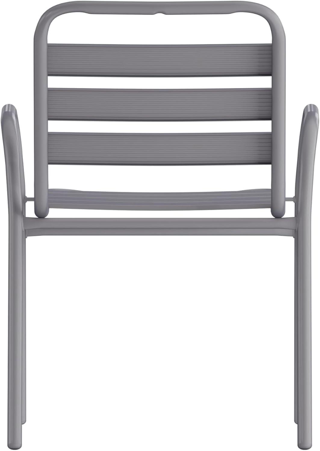 imageFlash Furniture Lila Commercial Restaurant Stack Chair with Triple Slat Back and Arms IndoorOutdoor Dining Chair SilverSilver
