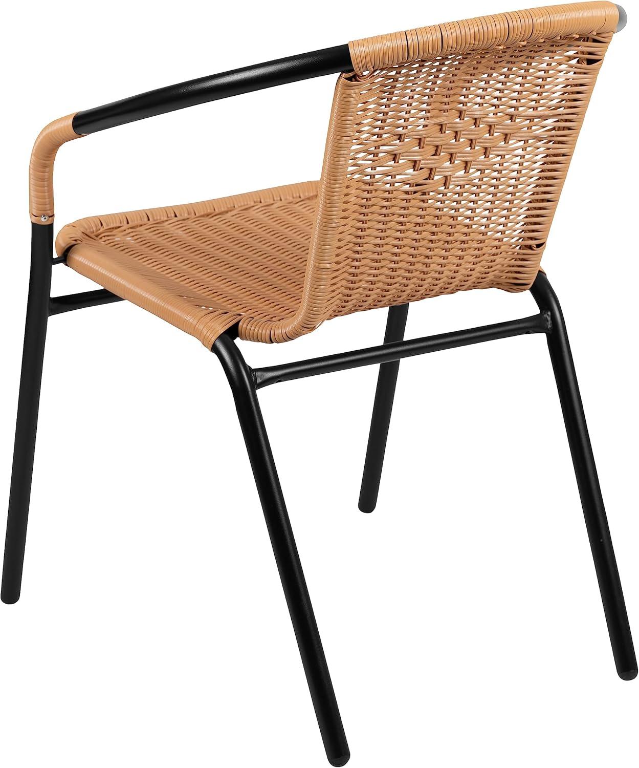 imageFlash Furniture Lila Modern Rattan IndoorOutdoor Stackable Dining Chairs Stacking Rattan Bistro Chairs for Patio or Restaurant Set of 2 BrownBeige