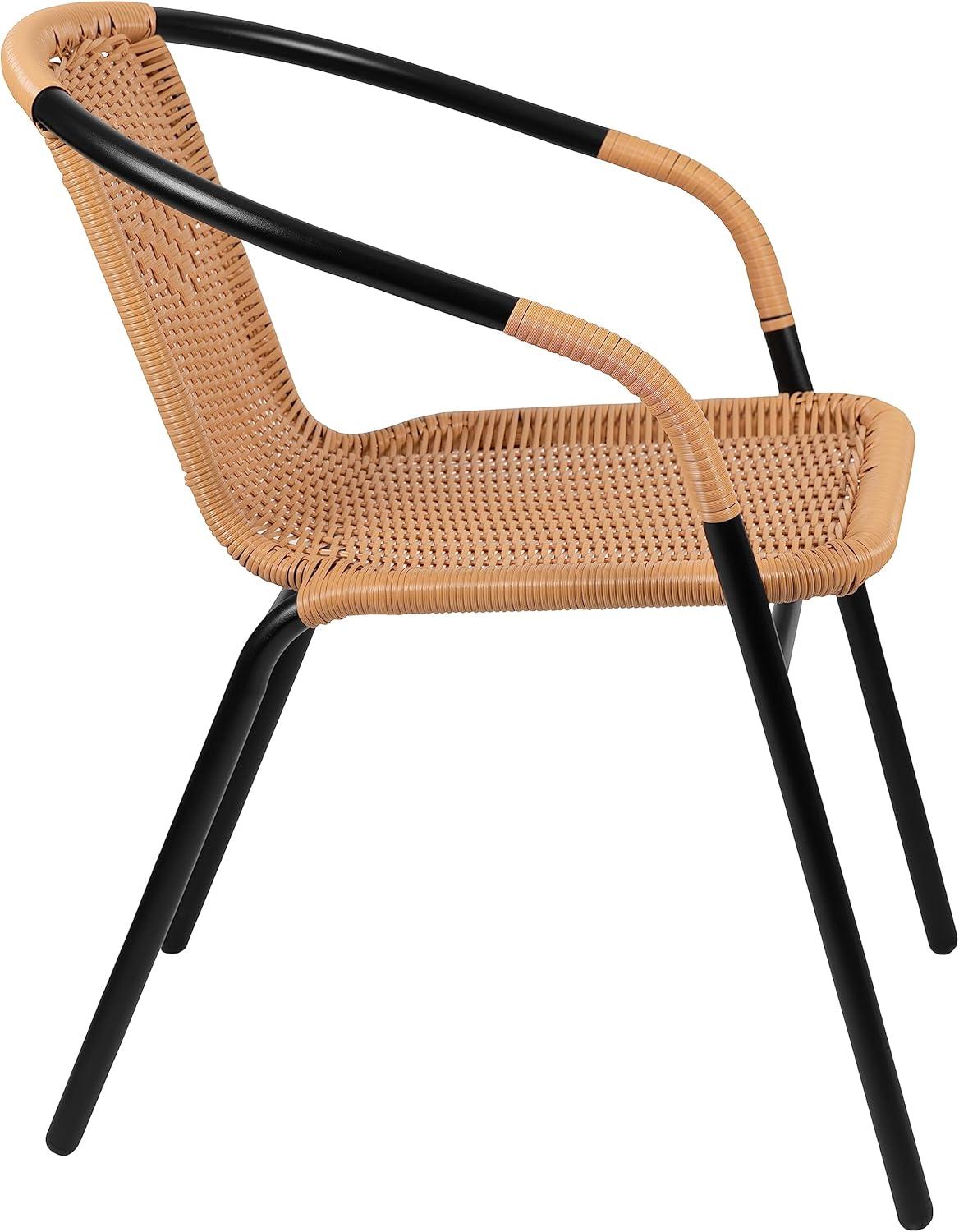 imageFlash Furniture Lila Modern Rattan IndoorOutdoor Stackable Dining Chairs Stacking Rattan Bistro Chairs for Patio or Restaurant Set of 2 BrownBeige