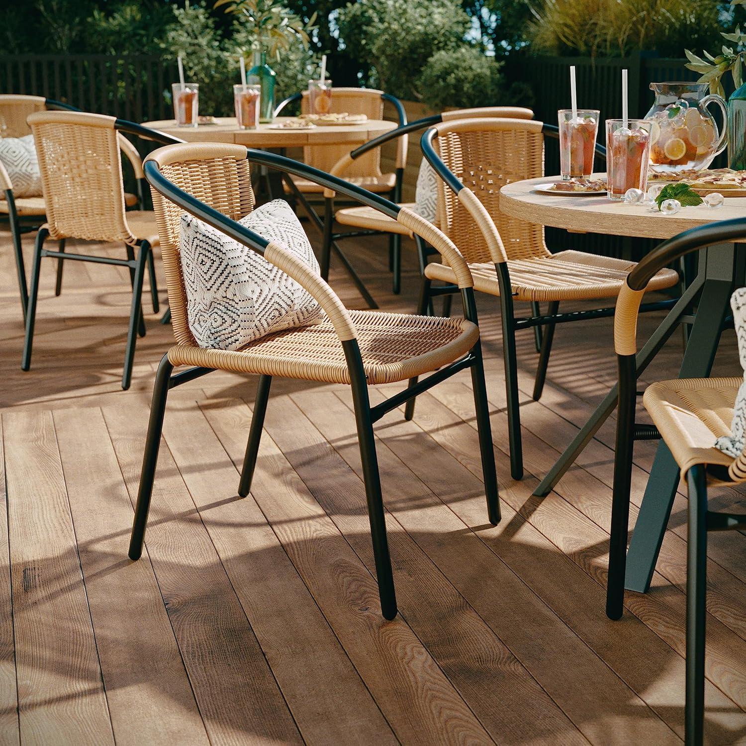 imageFlash Furniture Lila Modern Rattan IndoorOutdoor Stackable Dining Chairs Stacking Rattan Bistro Chairs for Patio or Restaurant Set of 2 BrownBeige