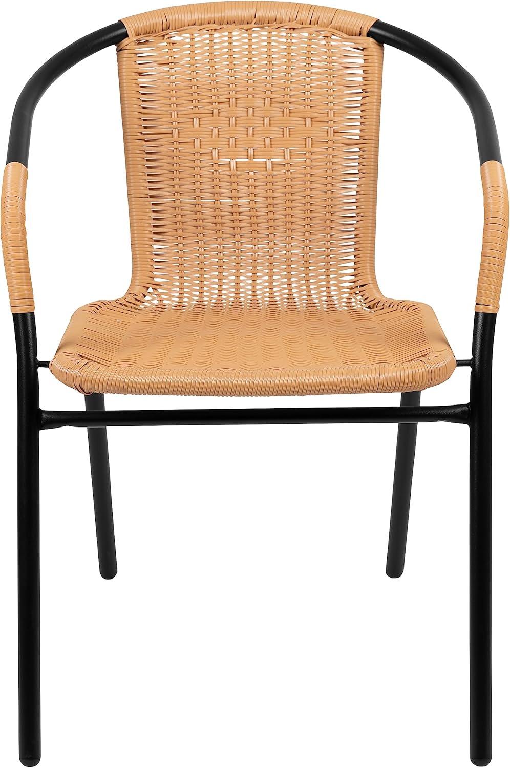imageFlash Furniture Lila Modern Rattan IndoorOutdoor Stackable Dining Chairs Stacking Rattan Bistro Chairs for Patio or Restaurant Set of 2 BrownBeige